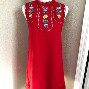 Red embroidered dress